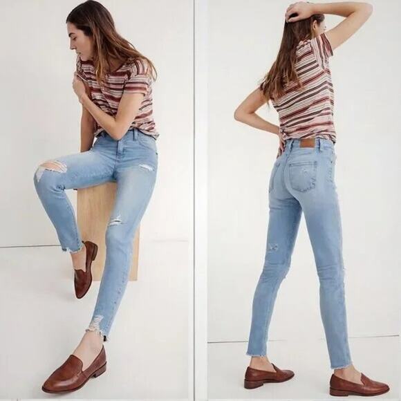 Madewell 9" High-Rise Skinny Jeans Destructed Hem Light Wash 25 Kaihara - Picture 12 of 13